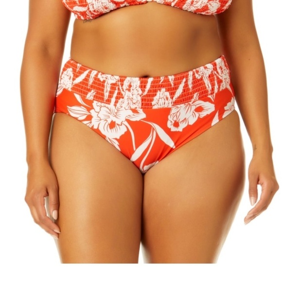 Women's Plus Size Mid Rise Smocked Swim Bottoms - Picture 2 of 5